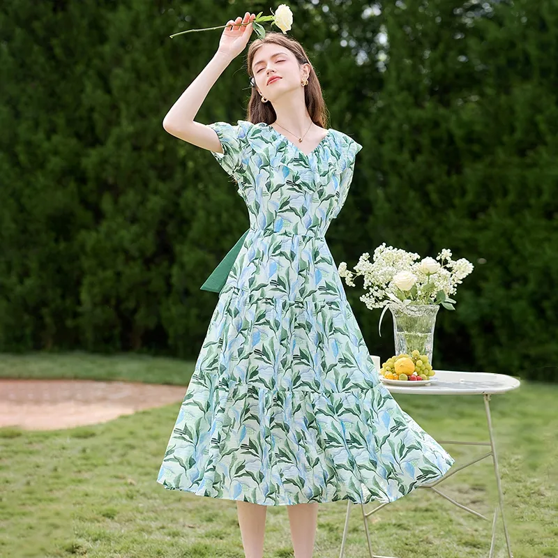 TOUCH Short Sleeved Dresses Women's Blue Green Multicolor-4