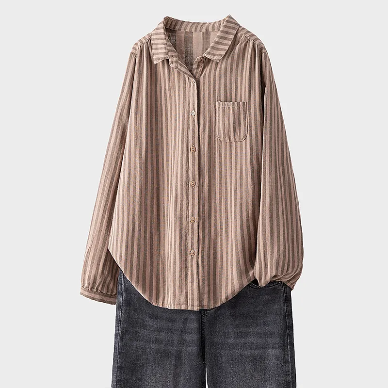 Cypress House Shirt Women's Coffee Stripes-2