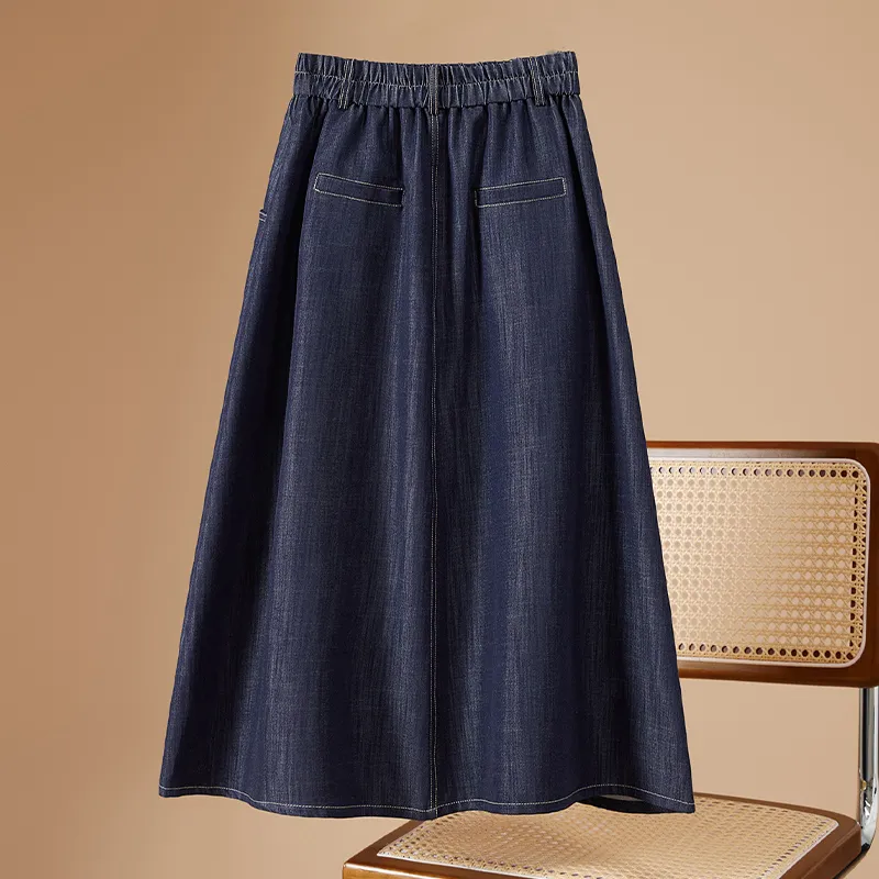 TOUCH Casual Long Skirt Women's Dark Blue-4