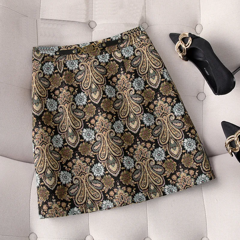 Cypress House Casual Short Skirts Women's Black Yellow Pattern-2