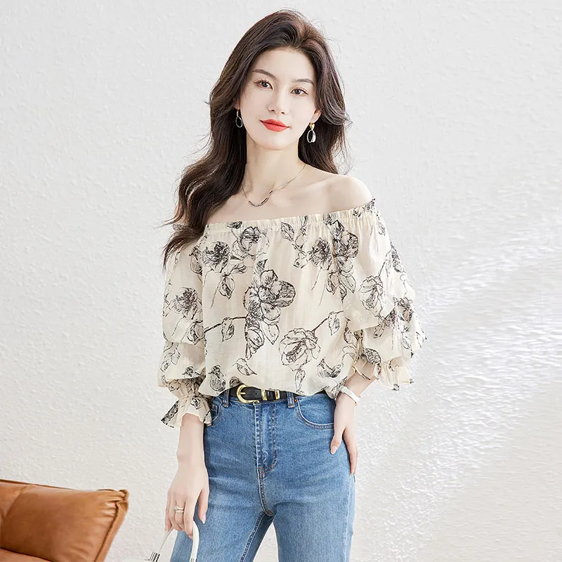 Cypress House Shirt Women's Apricot With Black Floral-4