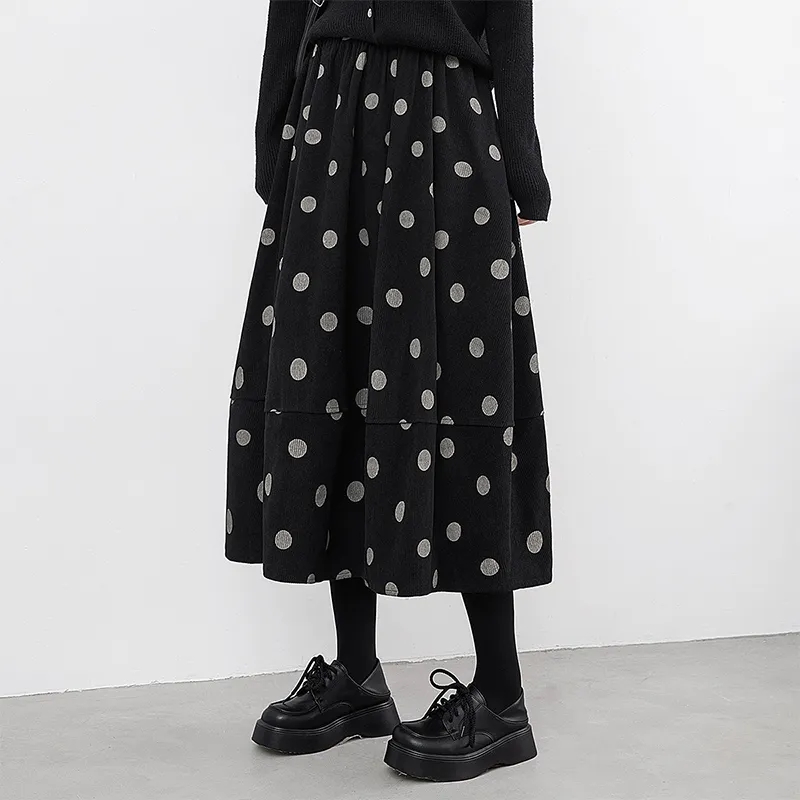 Cypress House Casual Long Skirt Women's Black Polka Dot-2