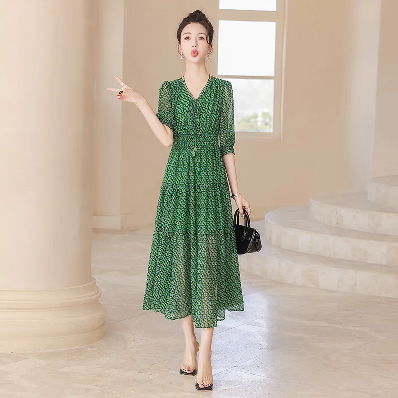 Cypress House Short Sleeved Dress Women's Green Floral-5