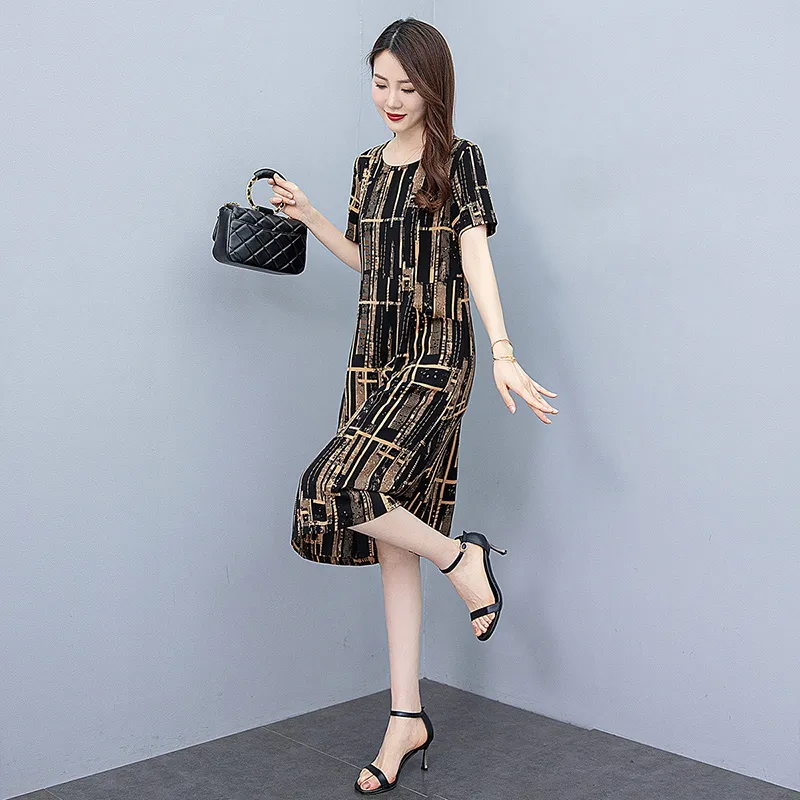 Cypress House Short-Sleeved Dresses Women's Black Background Khaki Floral-7