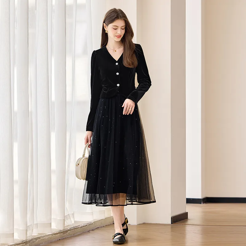 TOUCH Two Piece Skirt Sets Women's Black-4