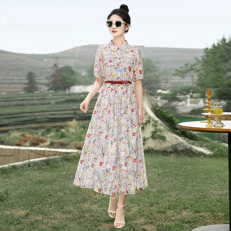 Cypress House Short Sleeved Dress Women's White Base With Red And Yellow Floral-4