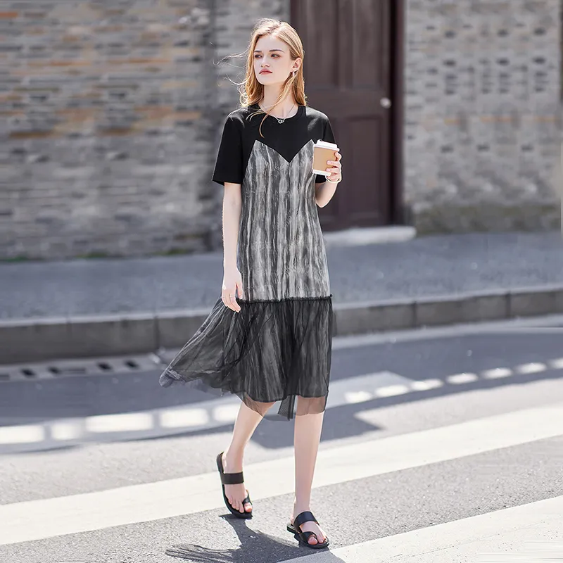 TOUCH Short Sleeved Dresses Women's Black & Heather Gray-4