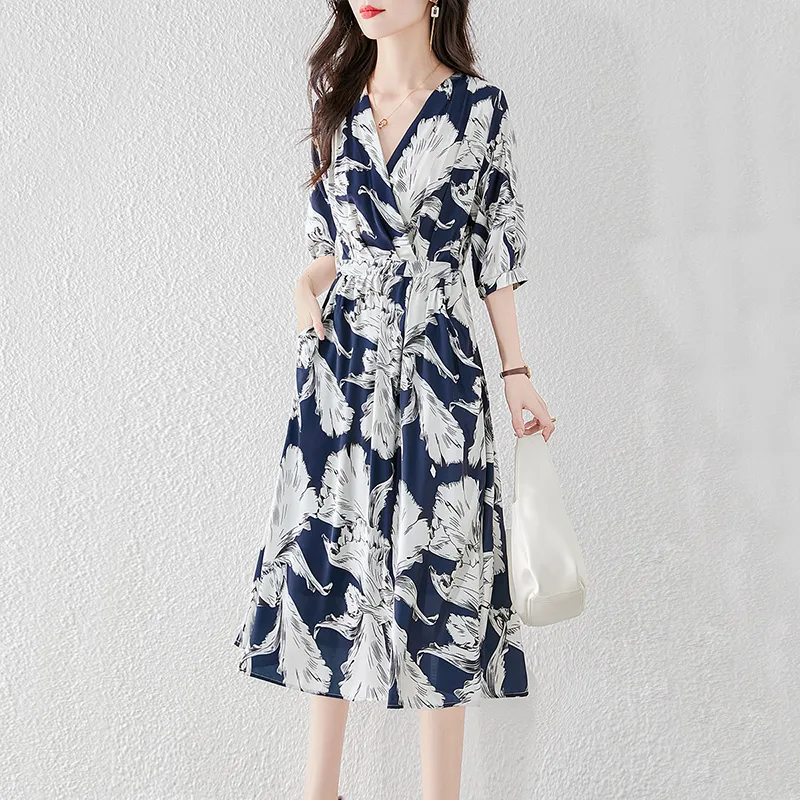 Cypress House Short Sleeved Dress Women's Navy Blue With Floral-2