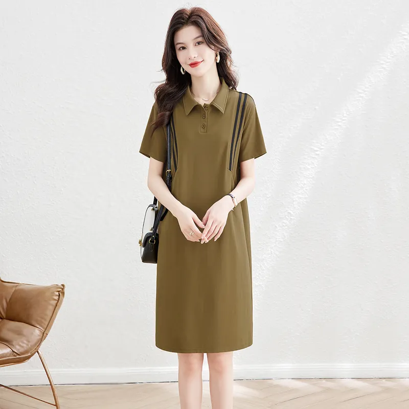 Cypress House Short Sleeved Dresses Women's Khaki Green-4