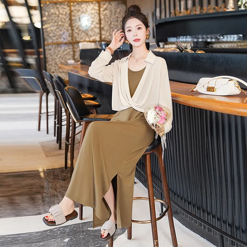 Cypress House Skirt Set Women's Outer Apricot Inner Dark Coffee-2
