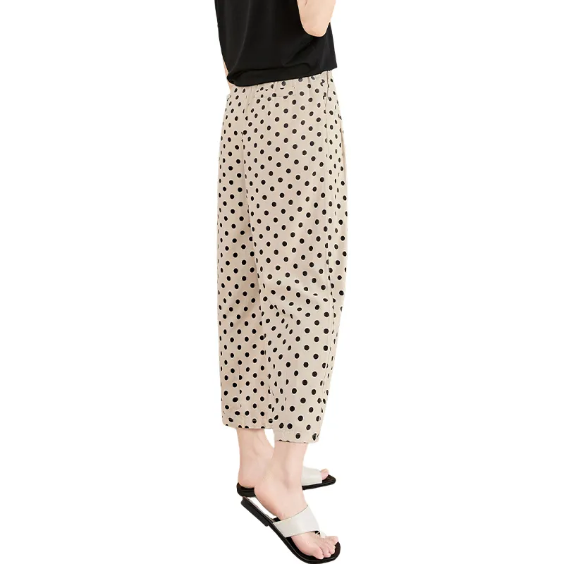 TOUCH Casual Pants Women's Beige With Black Polka Dot-1