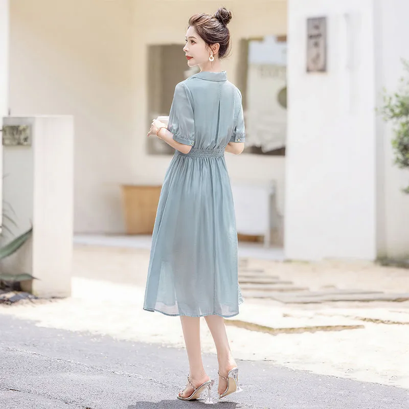 Cypress House Short Sleeved Dress Women's Light Blue-5