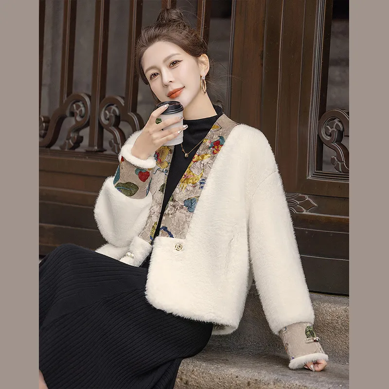 Cypress House Velvet-feel Coat Women's Ecru-6