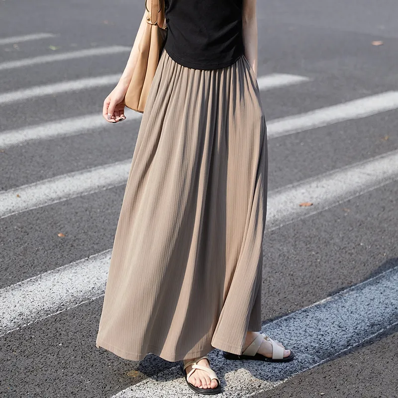 TOUCH Casual Long Skirt Women's Gray Coffee-6