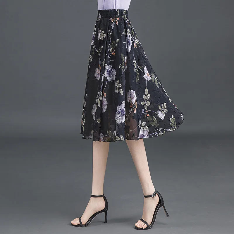 Cypress House Casual Long Skirt Women's Navy Blue With Floral-4
