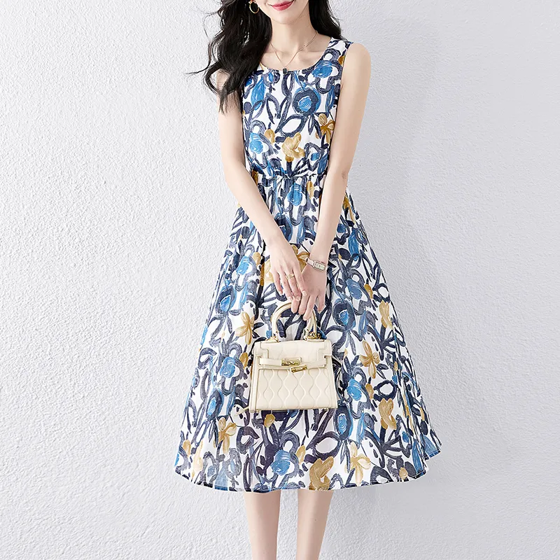 Cypress House Sleeveless Dress Women's Blue Yellow Heather-3