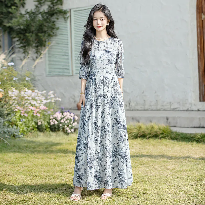 Cypress House Long Sleeved Dresses Women's Blue Floral-4