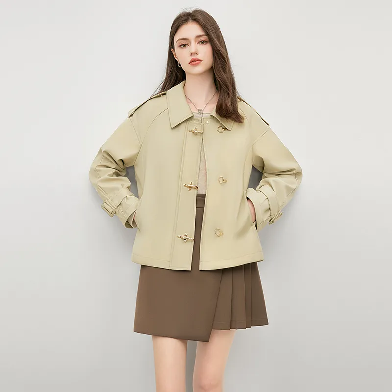 TOUCH Cropped Coats Women's Khaki Green-3