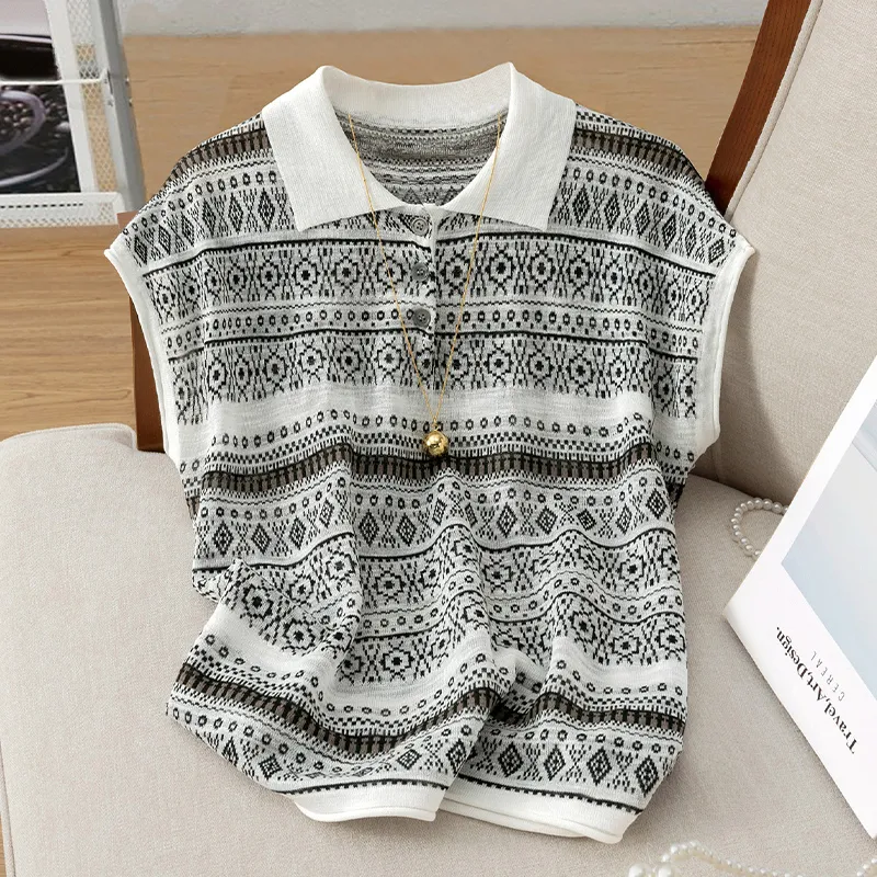 TOUCH Knitwear Women's Black Floral Stripes-2