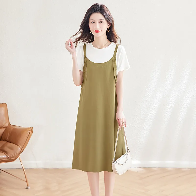 Cypress House Short Sleeved Dress Women's White Top Khaki Bottom-4