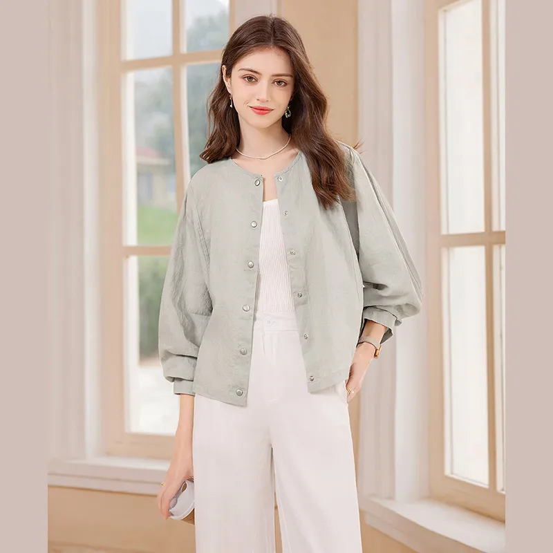 TOUCH Cropped Coat Women's Pea Green-4