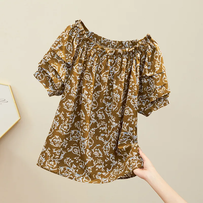 TOUCH Shirt Women's Brown With Blue And White Floral-2
