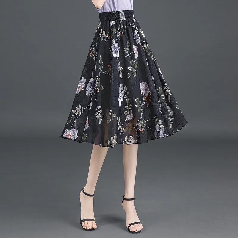 Cypress House Casual Long Skirt Women's Navy Blue With Floral-5