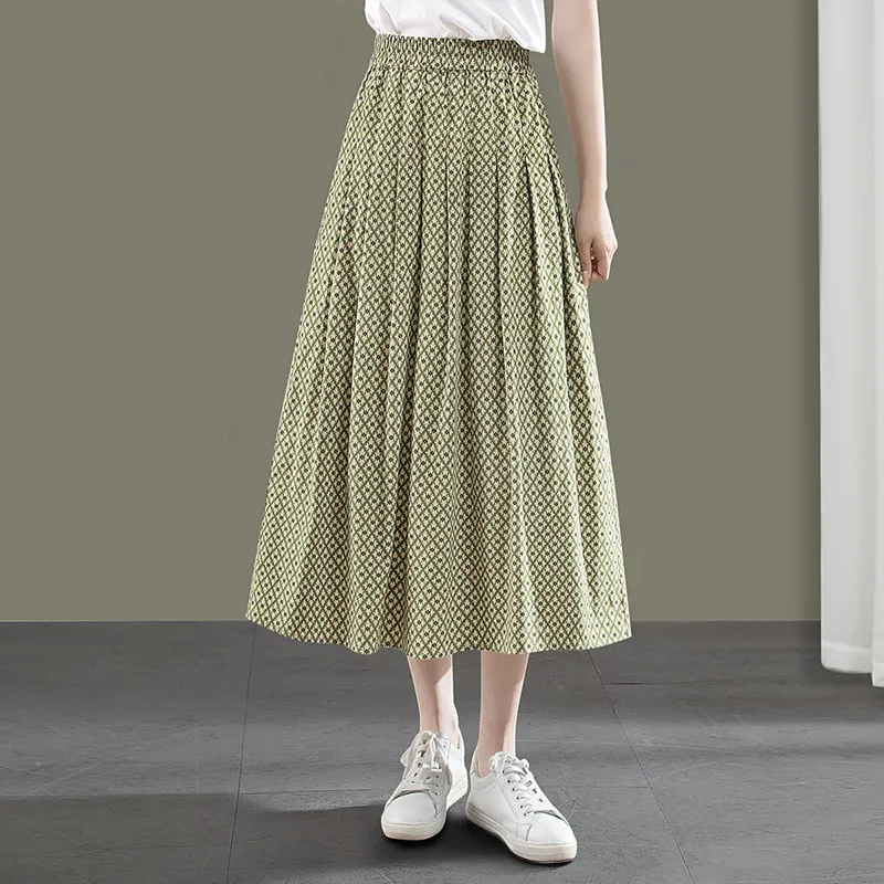Cypress House Casual Long Skirt Women's Green Base With Beige Plaid-5