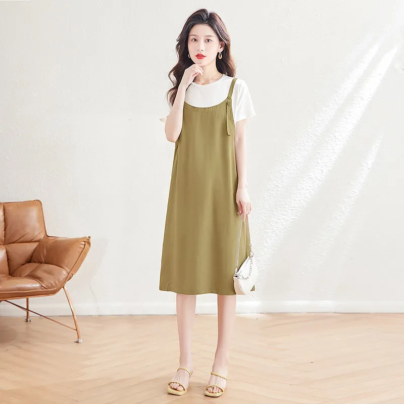 Cypress House Short Sleeved Dress Women's White Top Khaki Bottom-3