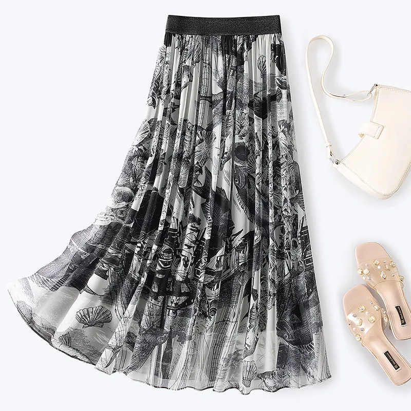 Cypress House Casual Long Skirt Women's Black With White Stitching Embroidery-3