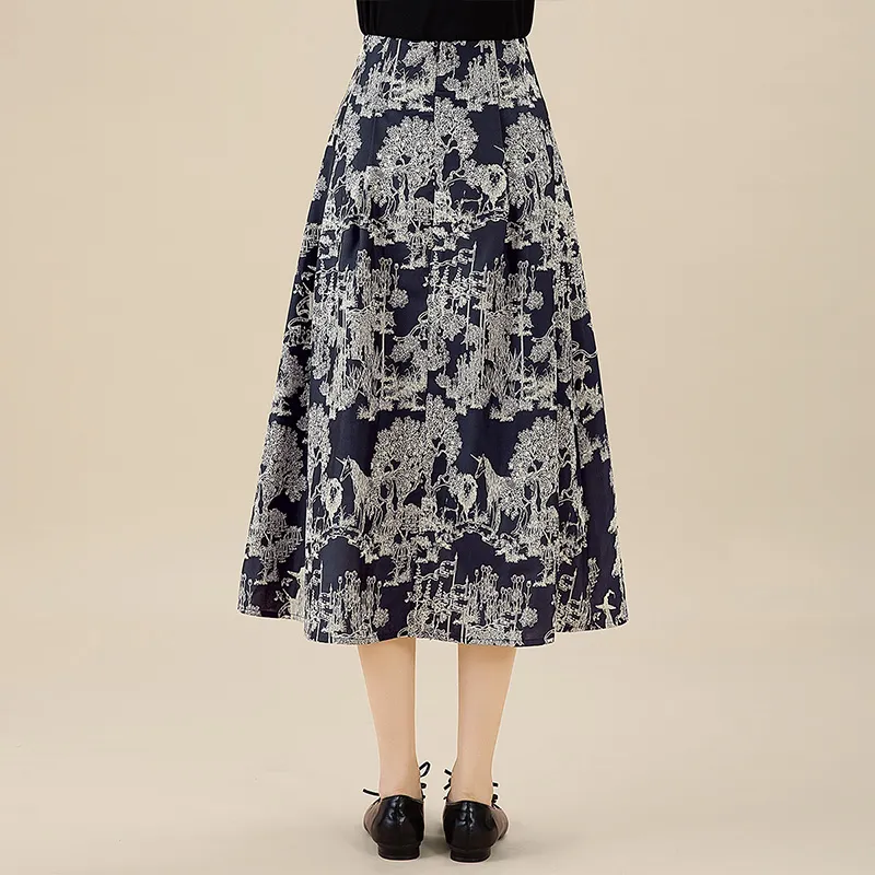 Cypress House Casual Long Skirt Women's Navy Blue-3