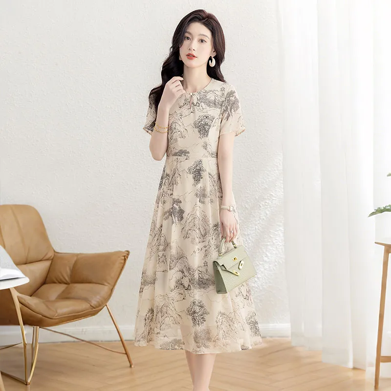 Cypress House Short Sleeved Dress Women's Apricot Ink Wash-4