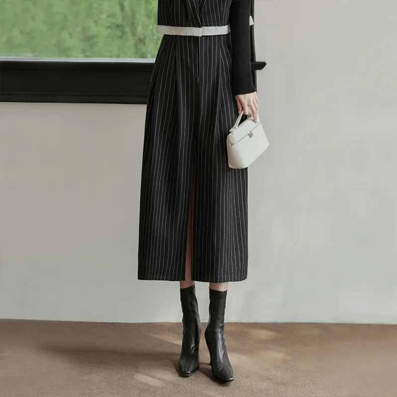 Cypress House Casual Long Skirt Women's Black Stripes-3