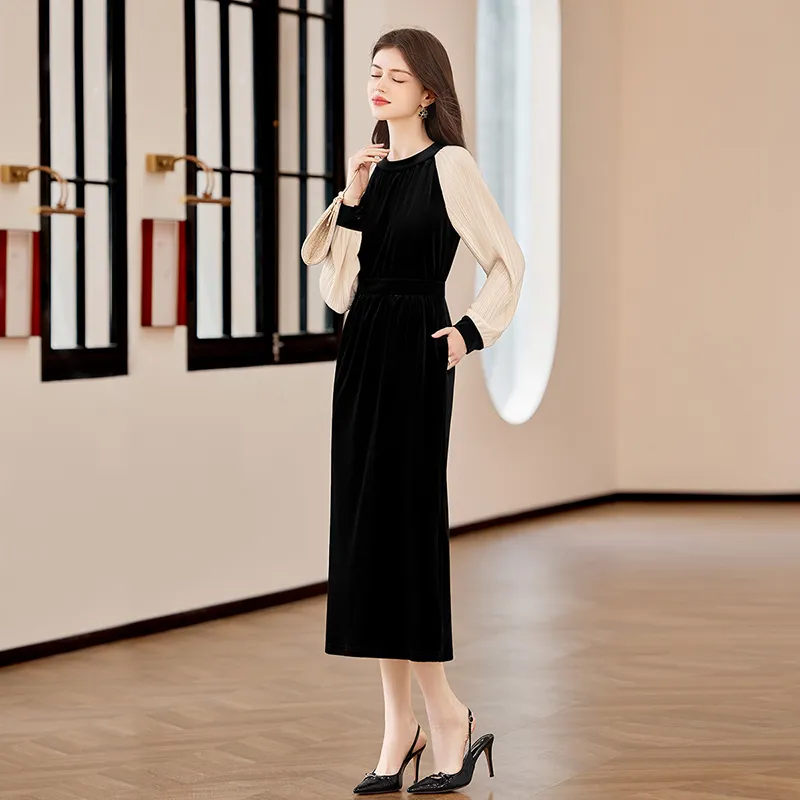 TOUCH Long Sleeved Dresses Women's Black & Beige-3