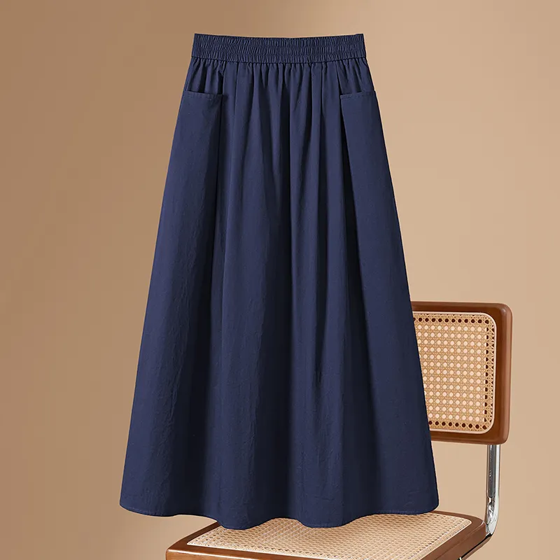 TOUCH Casual Long Skirt Women's Navy Blue-2