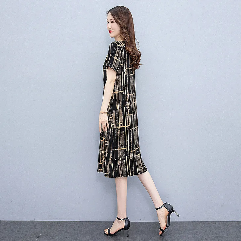 Cypress House Short-Sleeved Dresses Women's Black Background Khaki Floral-4