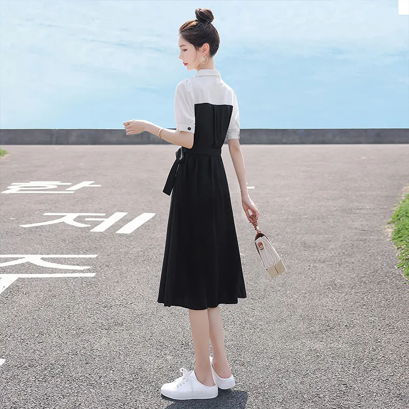 Cypress House Short Sleeved Dress Women's White Top And Black Bottom-3
