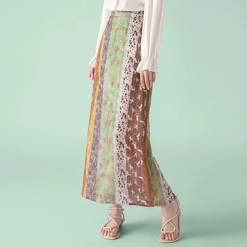 Cypress House Casual Long Skirt Women's Green Floral-4