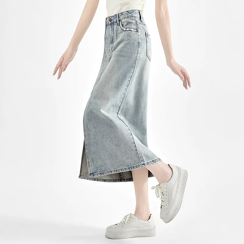TOUCH Denim Long Skirt Women's Light Blue-4