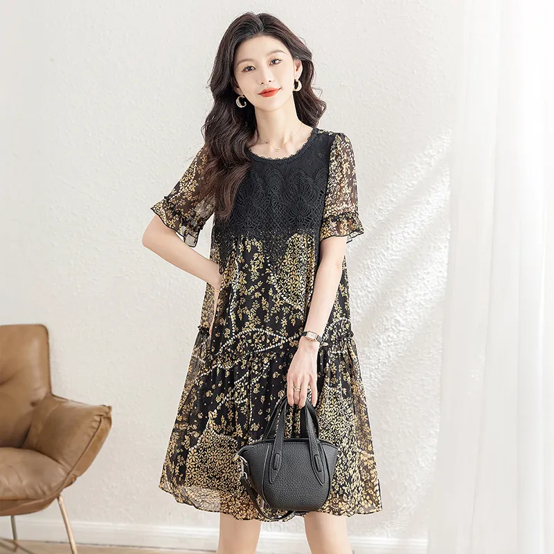 Cypress House Short Sleeved Dress Women's Black Yellow Floral-5