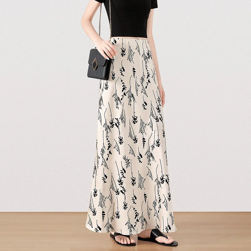 TOUCH Casual Long Skirt Women's Beige Khaki-4
