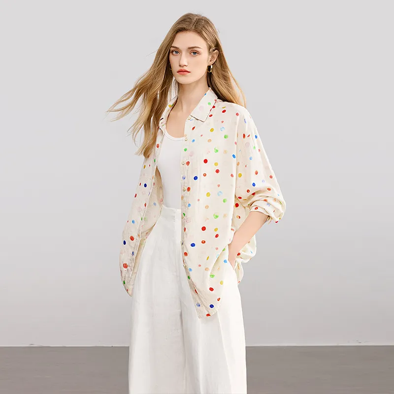 TOUCH Shirt Women's Beige Base With Multicolor Polka Dots-2