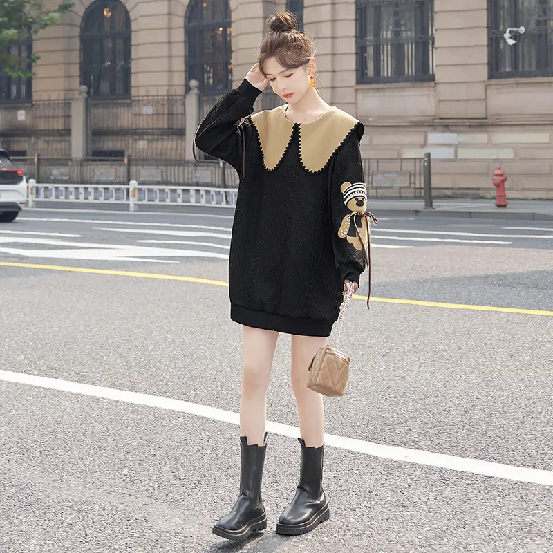 Cypress House Long Sleeved Dress Women's Black & Khaki-5