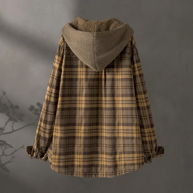 Cypress House Jackets & Coats Women's Coffee And Yellow Plaid-3