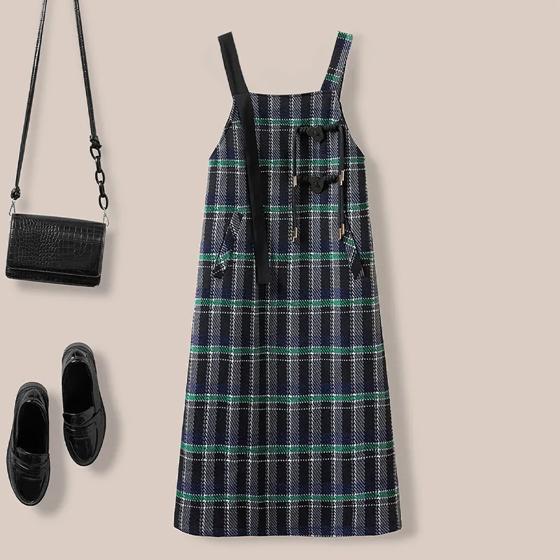 TOUCH Sleeveless Dress Women's Black Gray Plaid-2