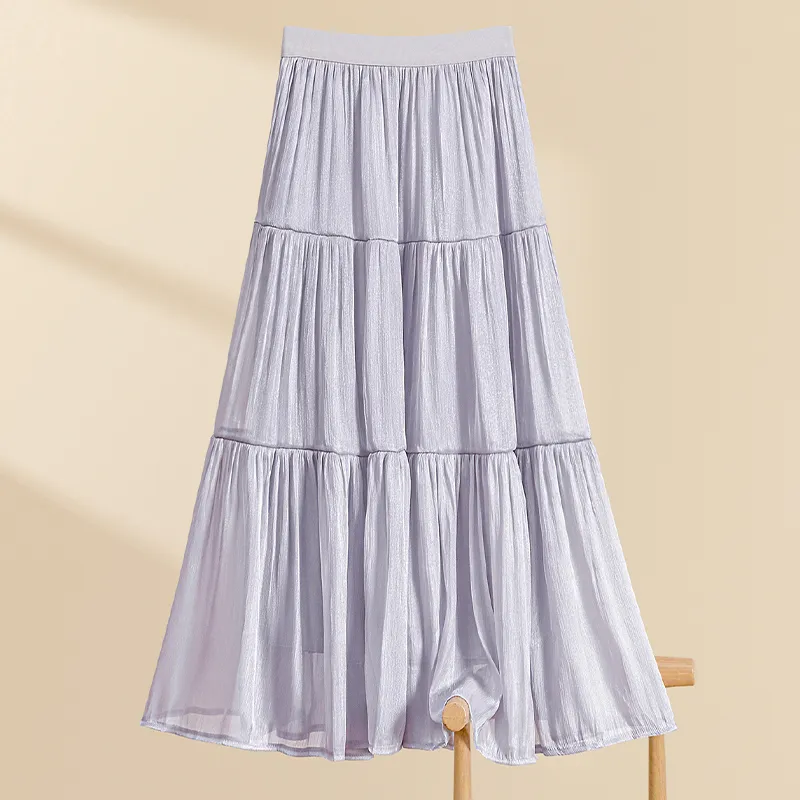 TOUCH Casual Long Skirt Women's Gray Purple-2