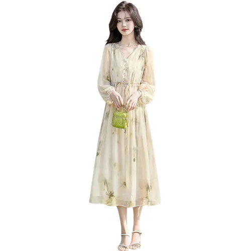Cypress House Long Sleeved Dress Women's Light Green Floral