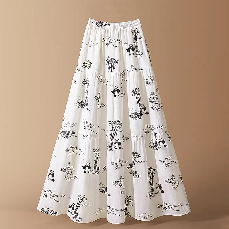 Cypress House Casual Long Skirt Women's White Base Panda-3