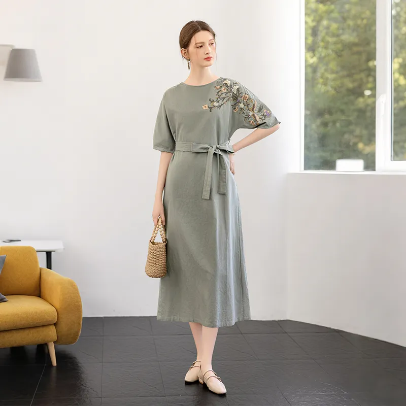 TOUCH Short Sleeved Dress Women's Gray Green-2