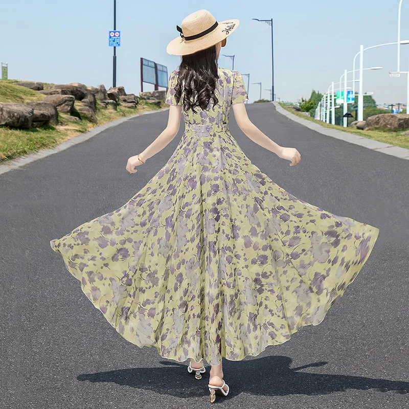 Cypress House Short Sleeved Dress Women's Yellow With Gray Floral-1